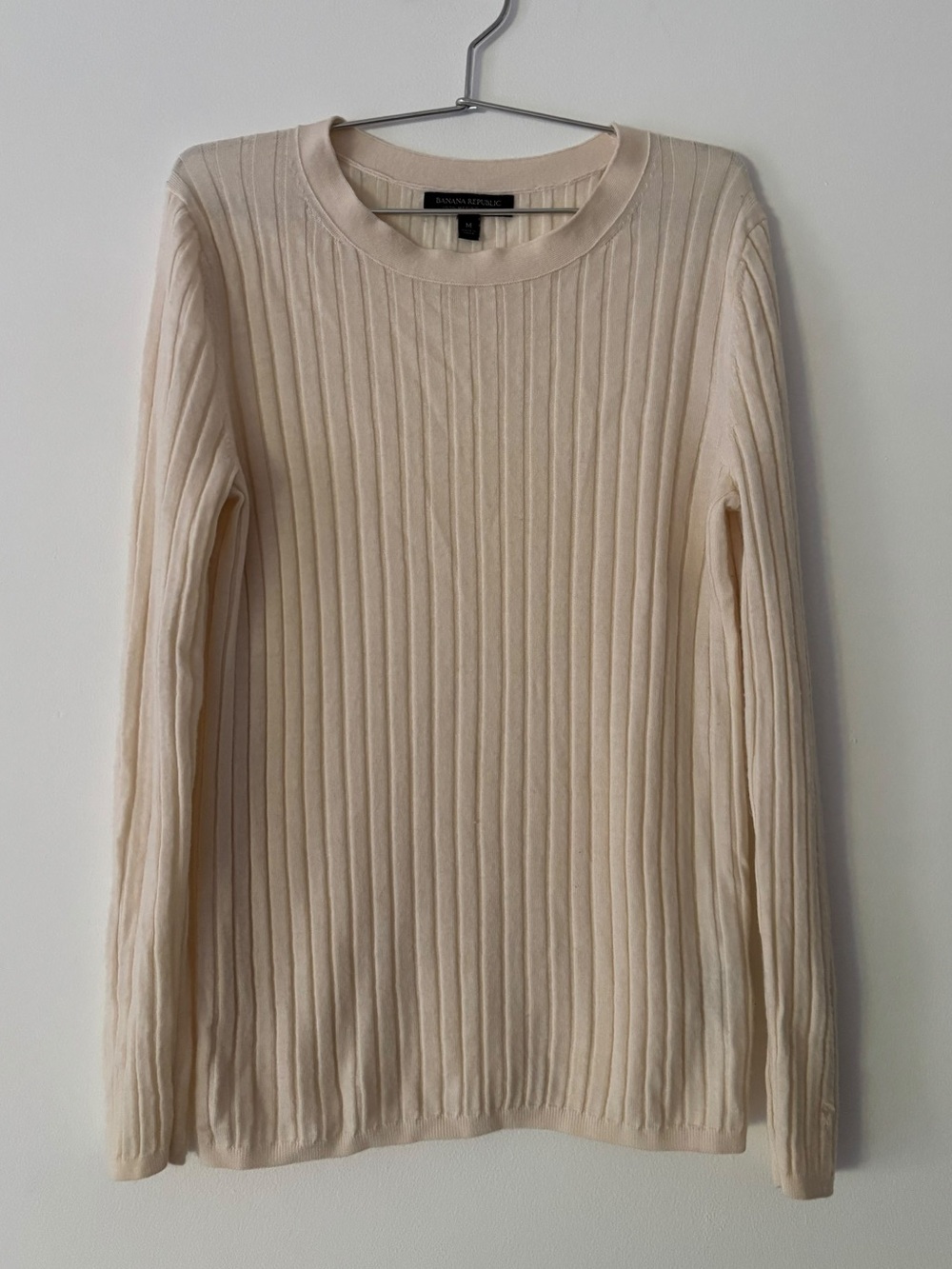 Banana Republic Womens M Ivory Cream Ribbed 100% Merino Wool Crewneck Sweater